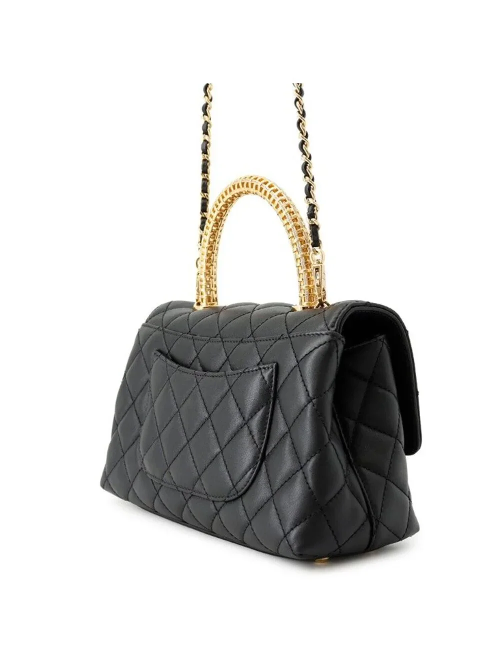 Chanel Quilted CC Logo Coco Handle Lambskin 2-Way Shoulder Bag Black